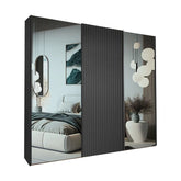 Tulsa Graphite Large 3 Door Wardrobe With Mirror and Decking Door - Pendle Village Furniture